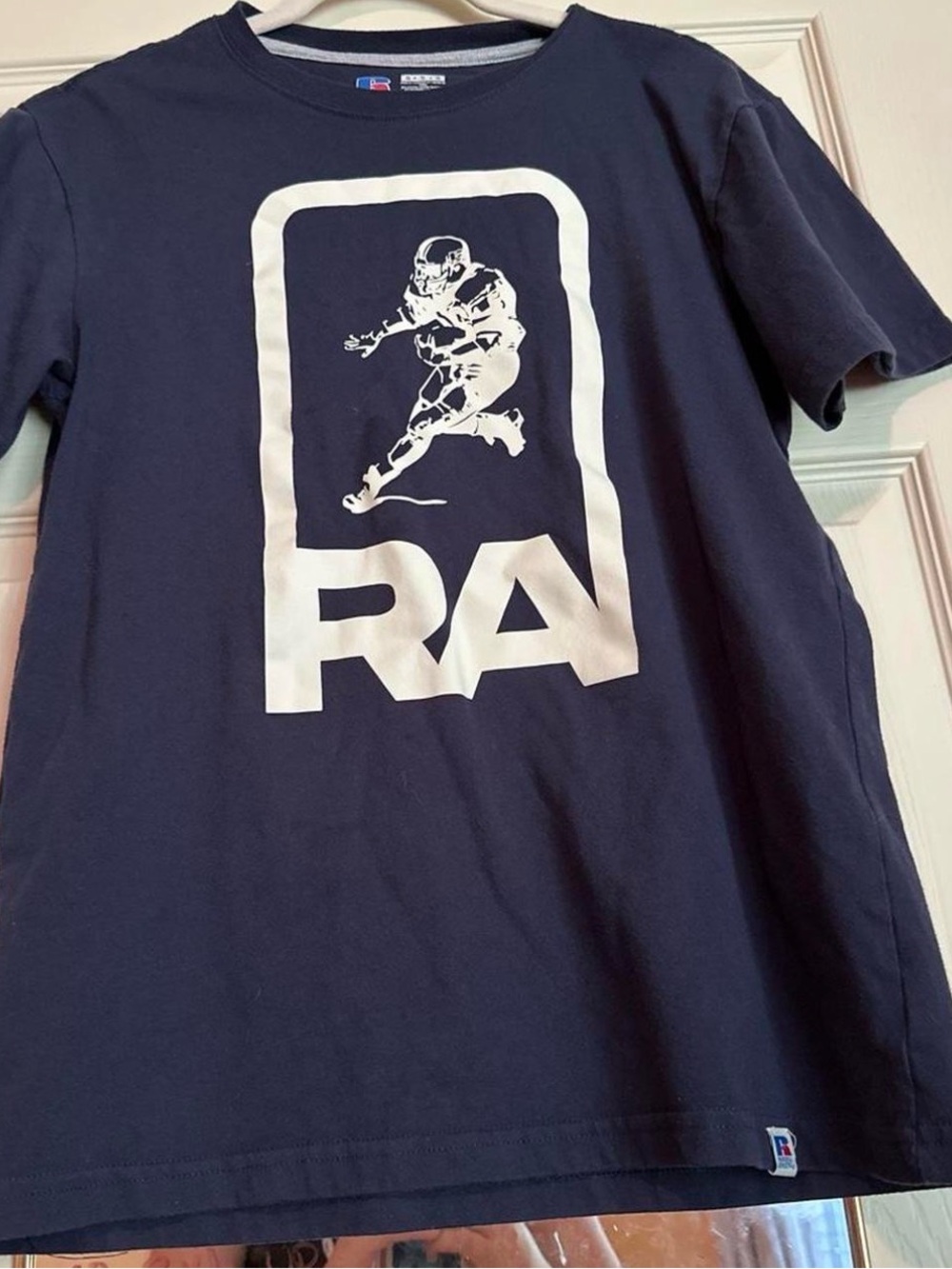 Russell Athletic Navy Tee with White Football Logo